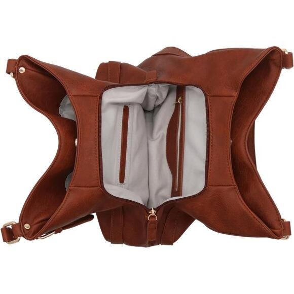 Lightweight 3 Compartment Faux Leather Medium Hobo Bag - Picture 5 of 7